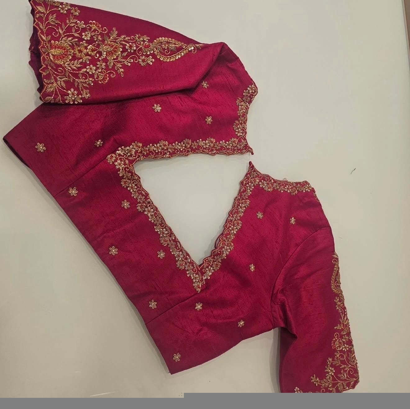pure silk hand embroidery blouse/saree maggam blouse/red zardosi blouse/maroon red hand embroidered blouse/red ready made blouse zardosi USA