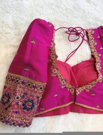 pure silk hand embroidery blouse /modern saree maggam blouse/pink zardosi blouse / hand embroidered blouse/pink ready made blouse zardosi