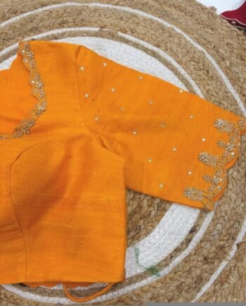 Orange silk hand embroidery blouse/orange saree maggam blouse/orange saree blouse/simplehand embroidered blouse/orange ready made blouse zar
