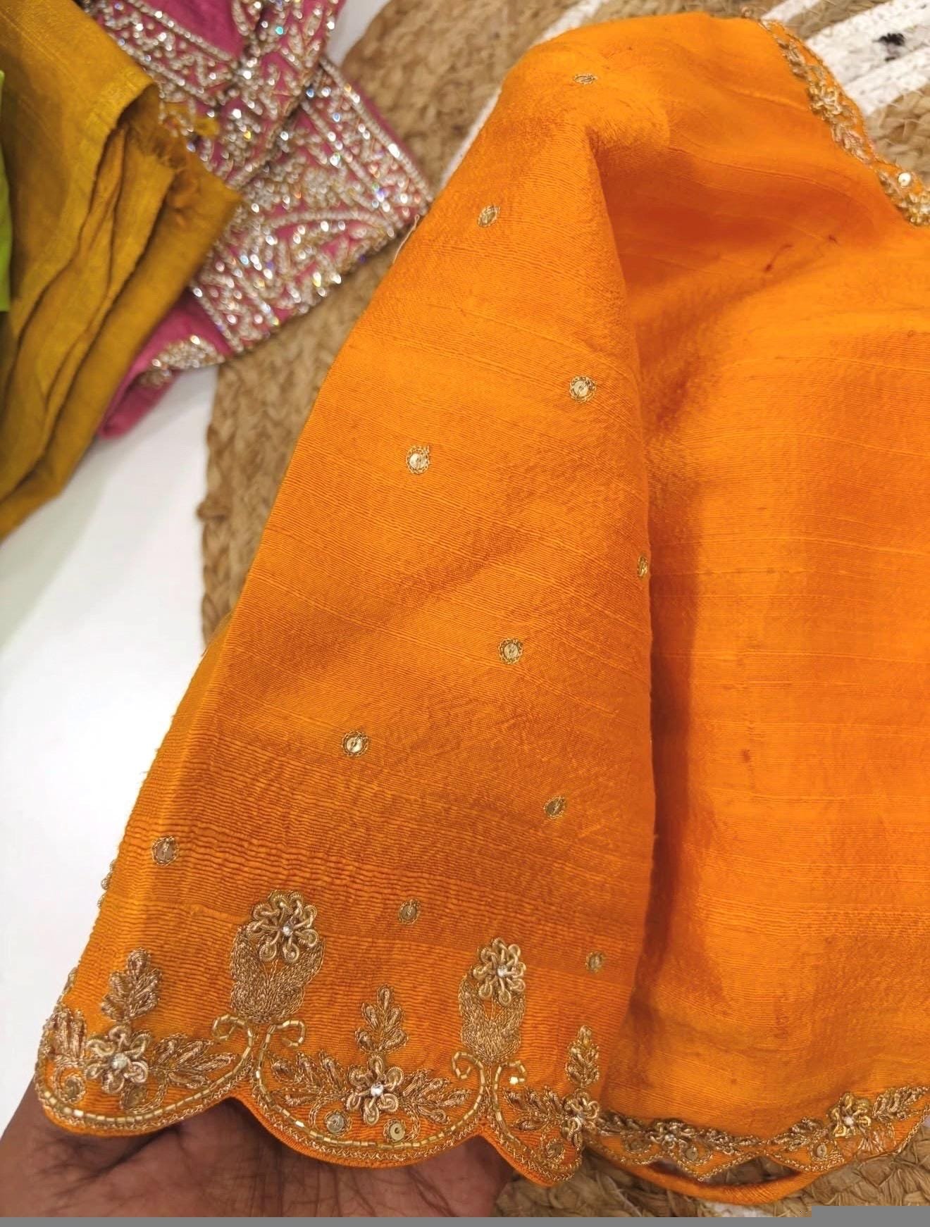Orange silk hand embroidery blouse/orange saree maggam blouse/orange saree blouse/simplehand embroidered blouse/orange ready made blouse zar