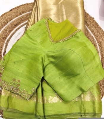 pure silk hand embroidery blouse pista green saree maggam blouse /raw silk zardosi blouse /hand embroidered blouse/ready made blouse