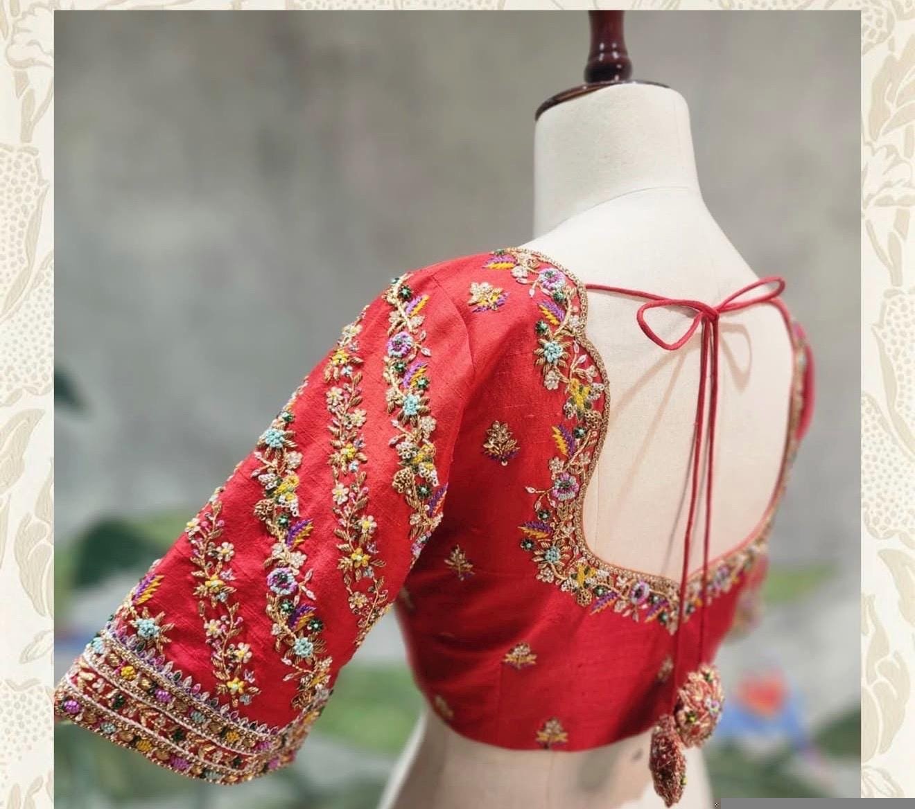 Hand Embroidered Pure Silk Blouse: Red Zardosi Maggam Saree Blouse,plus size blouse,hand work blouse,maggam blouse,red saree blouse USA