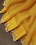 Yellow handwork Saree:Hand Embroidered Blouse,green Indian Wedding Bridal Saree,luxury wedding saree,pure silk wedding saree,cocktail saree