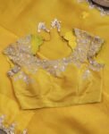 Yellow handwork Saree:Hand Embroidered Blouse,green Indian Wedding Bridal Saree,luxury wedding saree,pure silk wedding saree,cocktail saree