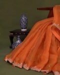 Orange handwork Saree:Hand Embroidered Blouse,Orange Indian Wedding Bridal Saree,luxury wedding saree,pure silk wedding saree,cocktail saree