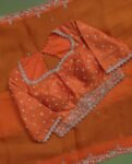Orange handwork Saree:Hand Embroidered Blouse,Orange Indian Wedding Bridal Saree,luxury wedding saree,pure silk wedding saree,cocktail saree