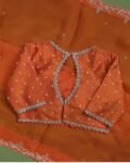 Orange handwork Saree:Hand Embroidered Blouse,Orange Indian Wedding Bridal Saree,luxury wedding saree,pure silk wedding saree,cocktail saree