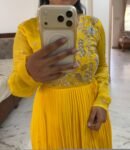 Lemon Yellow Anarkali Suit/Hand Embroidered full Haldi Dress,yellow anarkali kurta/simple anarkali dress,haldi outfit,handwork kurta USA