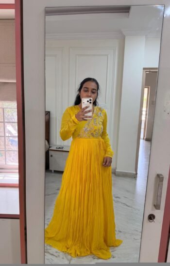 Lemon Yellow Anarkali Suit/Hand Embroidered full Haldi Dress,yellow anarkali kurta/simple anarkali dress,haldi outfit,handwork kurta