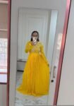 Lemon Yellow Anarkali Suit/Hand Embroidered full Haldi Dress,yellow anarkali kurta/simple anarkali dress,haldi outfit,handwork kurta USA