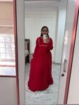 Hand Embroidered Red Chanderi Anarkali Dress: Indian Party Gown,red anarkali dress , red full sleeve dress , handwork dress, Indian kurta us