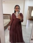 Hand Embroidered Kota Cotton Anarkali Dress: Brown Indian Dress, summer dress , Kota cotton dress, handwork dress, simple dress kurta cotton