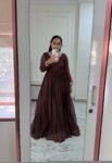 Hand Embroidered Kota Cotton Anarkali Dress: Brown Indian Dress, summer dress , Kota cotton dress, handwork dress, simple dress kurta cotton