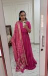 Hand-Embroidered Pink Anarkali Suit: Banarasi Bandhani Dupatta,light pink anarkali dress,anarkali with dupatta,pink anarkali bandhani dupatt
