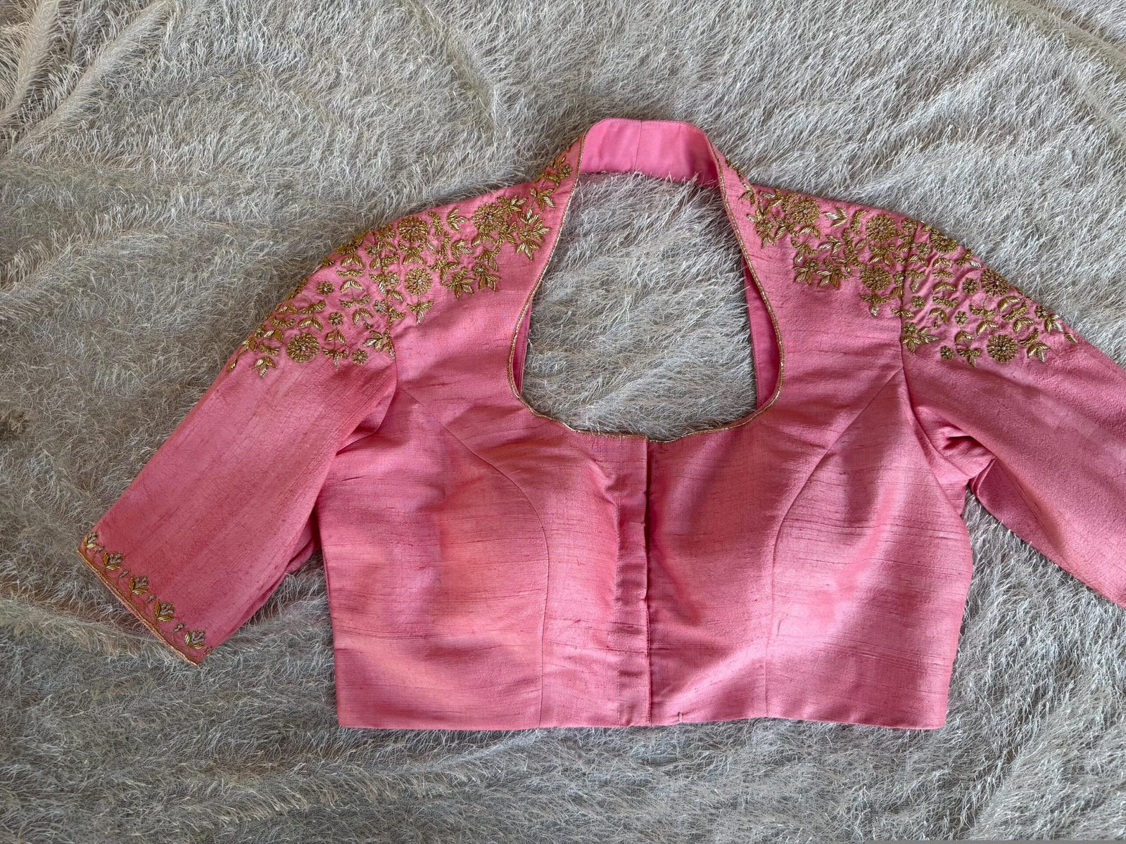 Pink Silk Saree Blouse/Hand Embroidered Zardosi Maggam Blouse,plus size blouse,collar blouse,handwork blouse pink,mix and match blouse pink