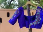 Royal Blue Silk Saree Blouse: Hand Embroidered Zardosi Maggam
