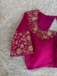 Hand Embroidered Silk Zardosi Blouse: Magenta Pink Maggam Work/pink maggam blouse,plus size blouses,hand work blouse,hand work blouses usa