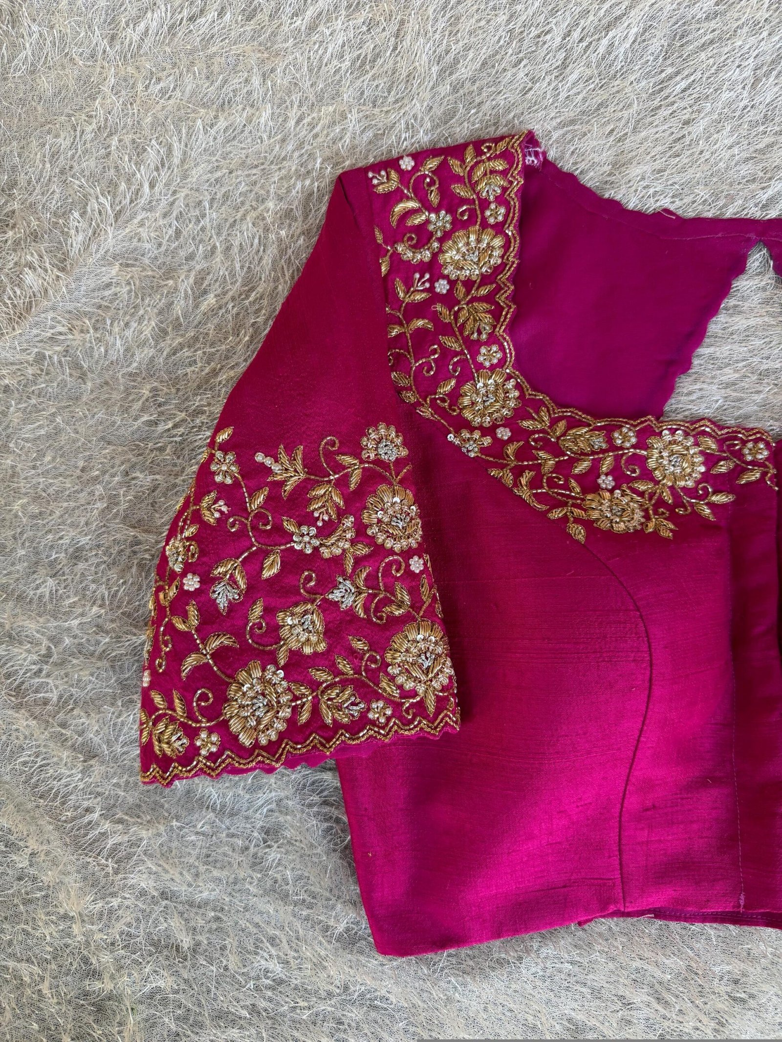 Hand Embroidered Silk Zardosi Blouse: Magenta Pink Maggam Work/pink maggam blouse,plus size blouses,hand work blouse,hand work blouses usa