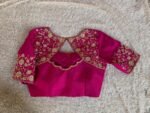 Hand Embroidered Silk Zardosi Blouse: Magenta Pink Maggam Work/pink maggam blouse,plus size blouses,hand work blouse,hand work blouses usa