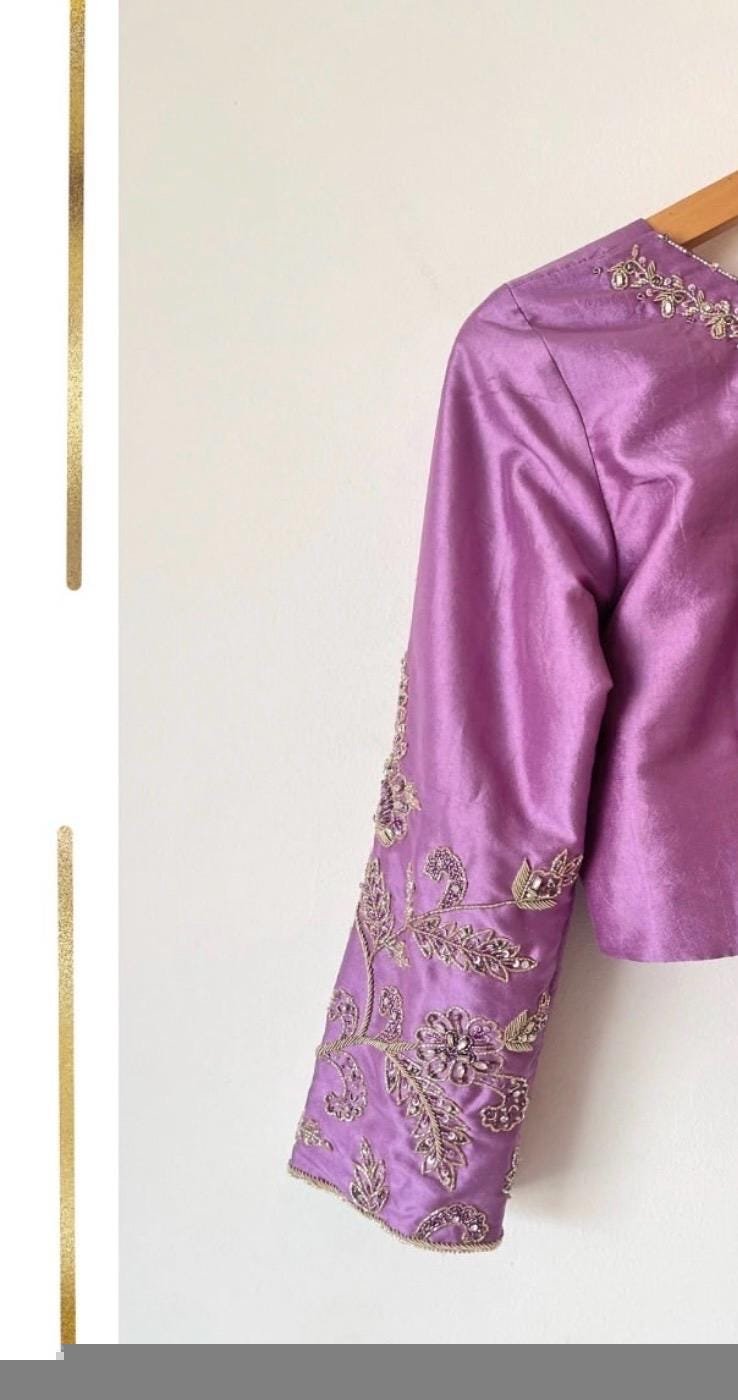 pure silk hand embroidery blouse/lavender maggam blouse/pink hand embroidered blouse/pink ready made blouse zardosi/pink lavender blouse