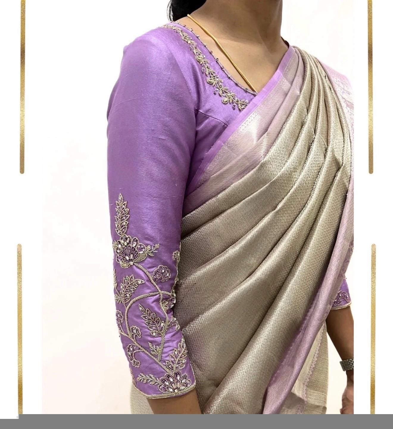 pure silk hand embroidery blouse/lavender maggam blouse/pink hand embroidered blouse/pink ready made blouse zardosi/pink lavender blouse