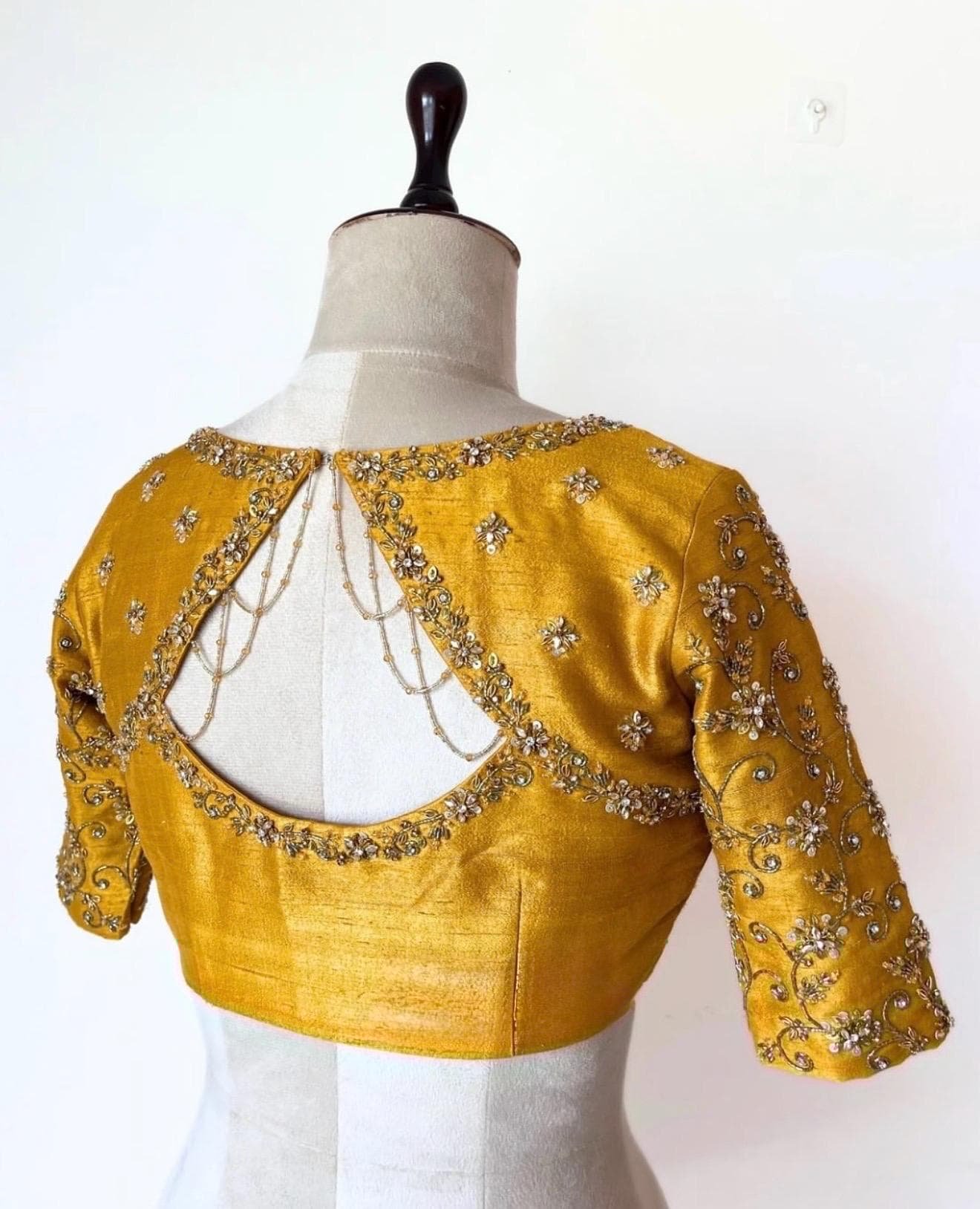 pure silk hand embroidery blouse/saree maggam blouse/yellow zardosi blouse/hand embroidered blouse/mustard yellow ready made blouse zardosi