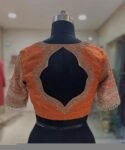 Orange Raw Silk Saree Blouse: Hand Embroidered Zardosi Maggam, orange tissue blouse,orange mix and match blouse,plus size blouse,hand work