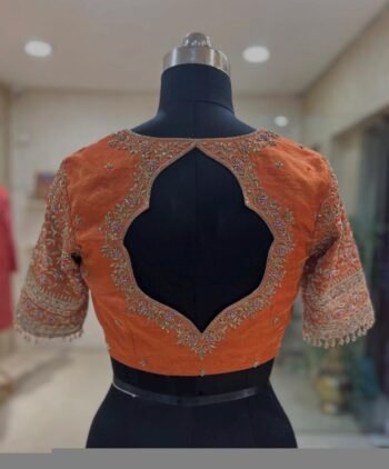 Orange Raw Silk Saree Blouse: Hand Embroidered Zardosi Maggam, orange tissue blouse,orange mix and match blouse,plus size blouse,hand work