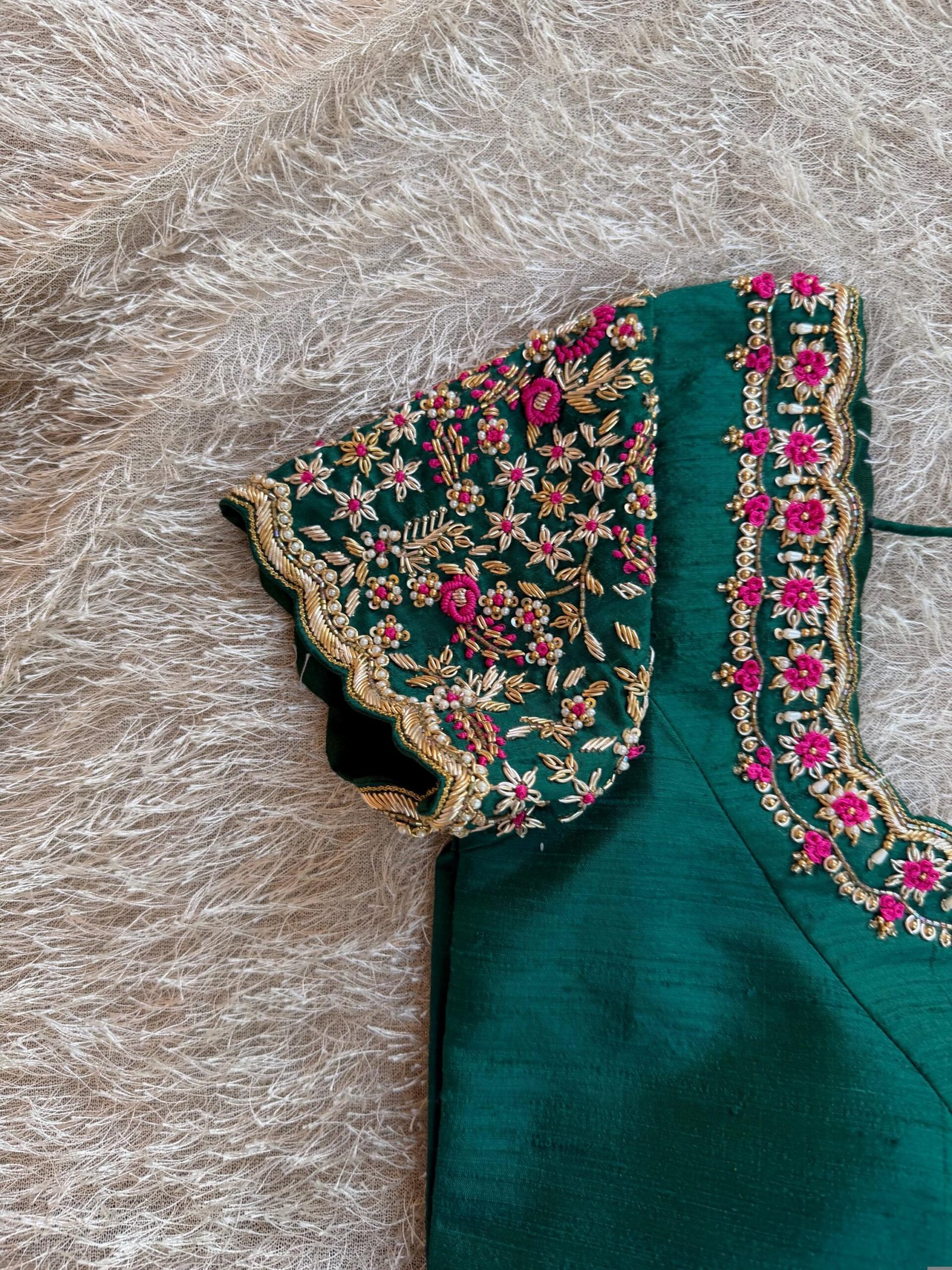 pure silk hand embroidery blouse/short sleeve maggam blouse/raw silk zardosi blouse/hand embroidered blouse/green ready made blouse zardosi
