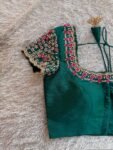 pure silk hand embroidery blouse/short sleeve maggam blouse/raw silk zardosi blouse/hand embroidered blouse/green ready made blouse zardosi