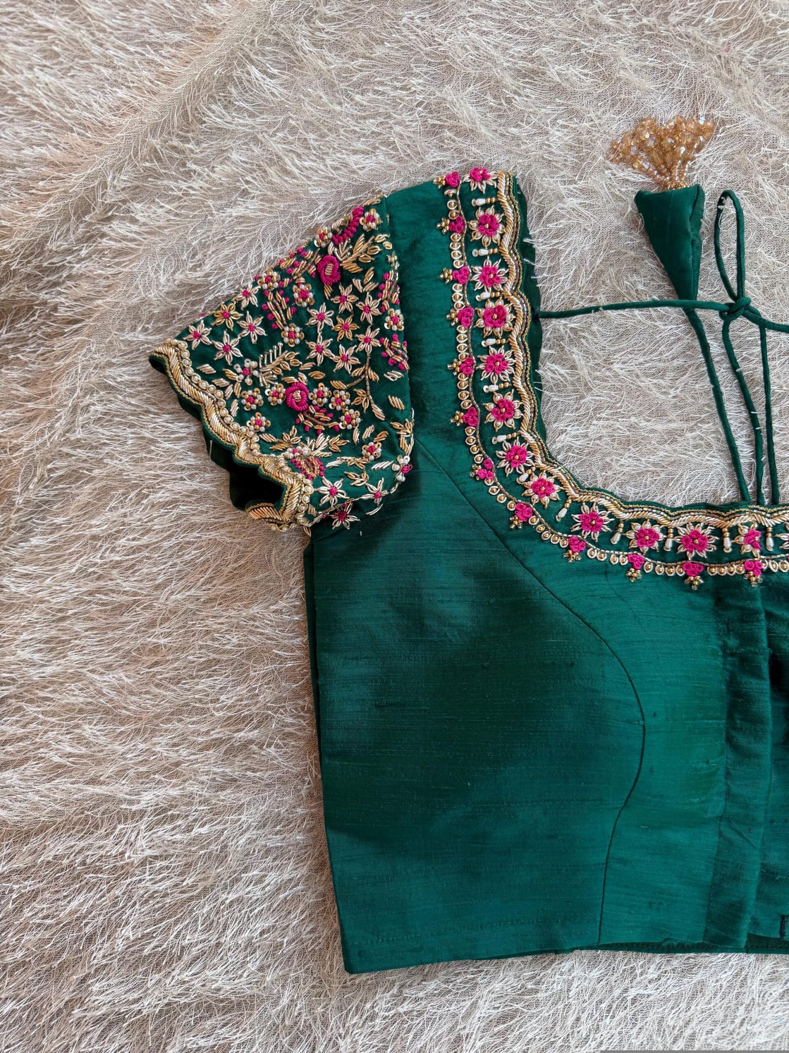 pure silk hand embroidery blouse/short sleeve maggam blouse/raw silk zardosi blouse/hand embroidered blouse/green ready made blouse zardosi
