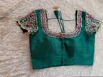 pure silk hand embroidery blouse/short sleeve maggam blouse/raw silk zardosi blouse/hand embroidered blouse/green ready made blouse zardosi