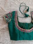 pure silk hand embroidery blouse/short sleeve maggam blouse/raw silk zardosi blouse/hand embroidered blouse/green ready made blouse zardosi