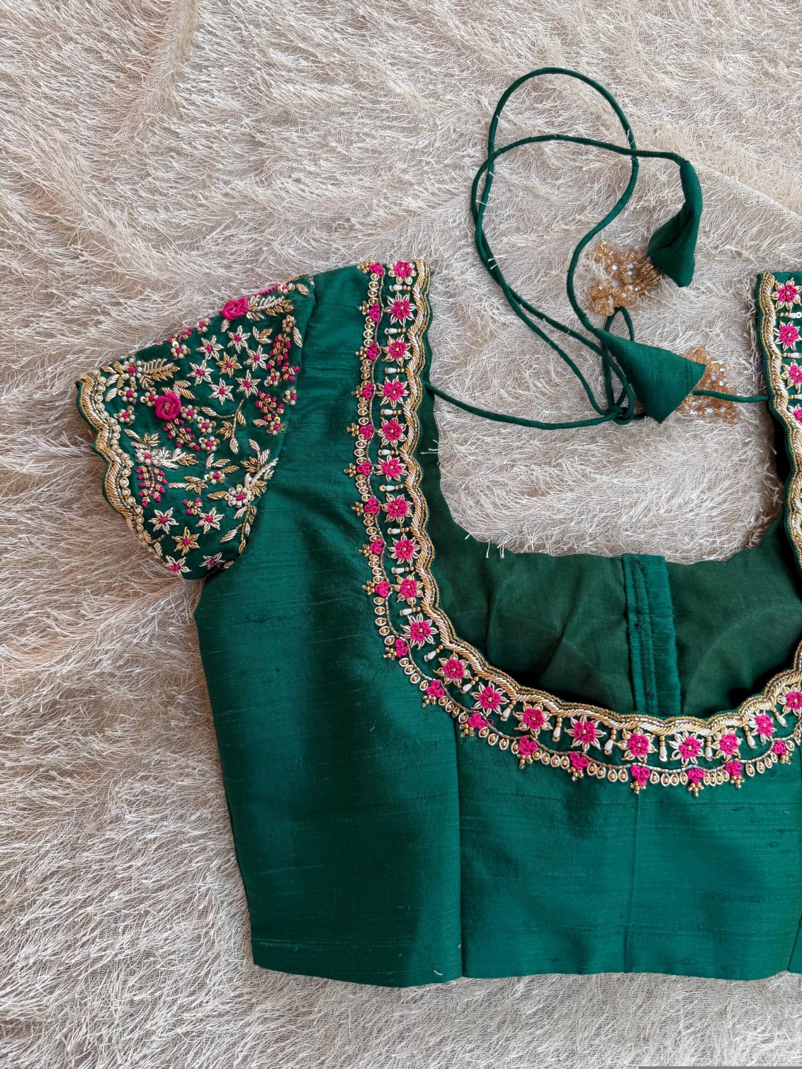 pure silk hand embroidery blouse/short sleeve maggam blouse/raw silk zardosi blouse/hand embroidered blouse/green ready made blouse zardosi