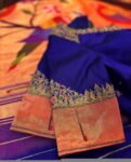Navy blue silk hand embroidery blouse/blue saree maggam work blouse/paithani blouse/plus size hand embroidered blouse/blue paithani blouse