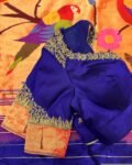 Navy blue silk hand embroidery blouse/blue saree maggam work blouse/paithani blouse/plus size hand embroidered blouse/blue paithani blouse