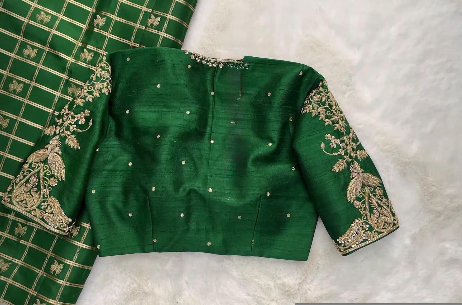 pure silk hand embroidery blouse/green saree maggam blouse/raw silk banarasizardosi blouse/hand embroidered blouse/ready made blouse zardosi