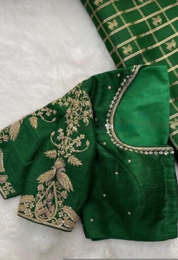 pure silk hand embroidery blouse/green saree maggam blouse/raw silk banarasizardosi blouse/hand embroidered blouse/ready made blouse zardosi