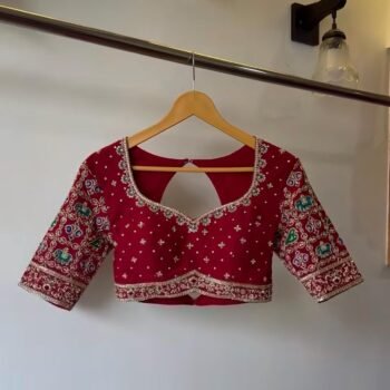 Hand Embroidered Pure Silk Blouse: Red Zardosi Maggam Saree Blouse,plus size blouse,hand work blouse,maggam blouse,red saree blouse