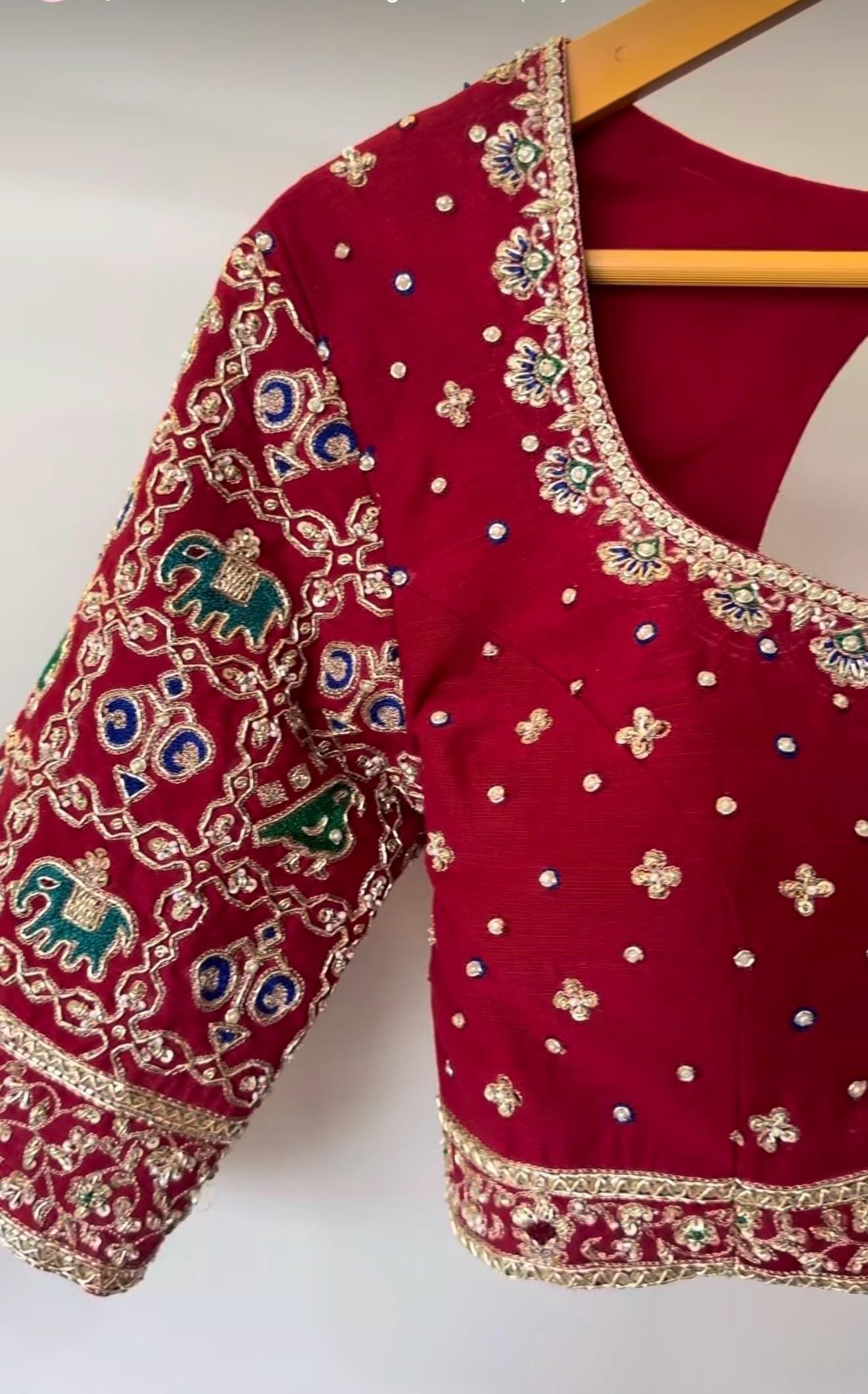 Hand Embroidered Pure Silk Blouse: Red Zardosi Maggam Saree Blouse,plus size blouse,hand work blouse,maggam blouse,red saree blouse USA