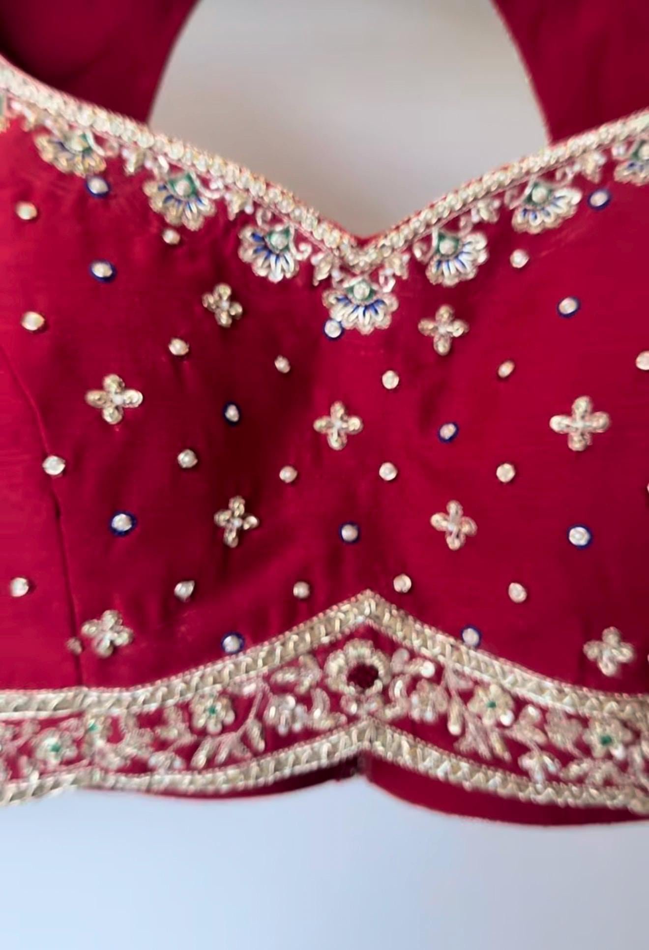 Hand Embroidered Pure Silk Blouse: Red Zardosi Maggam Saree Blouse,plus size blouse,hand work blouse,maggam blouse,red saree blouse USA