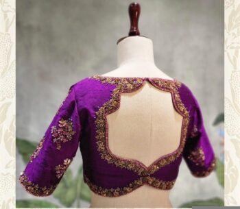 Hand Embroidered Pure Silk Blouse: Purple Zardosi Maggam Work, plus size blouses, handwork blouse,purple saree blouse,bridal wedding blouses