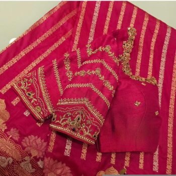 Hand Embroidered Silk Zardosi Blouse: Magenta Pink Maggam Work/pink maggam blouse,plus size blouses,hand work blouse,hand work blouses