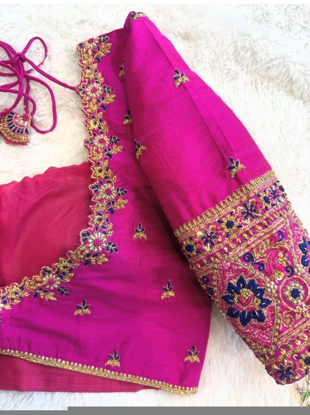 pure silk hand embroidery blouse /modern saree maggam blouse/pink zardosi blouse / hand embroidered blouse/pink ready made blouse zardosi