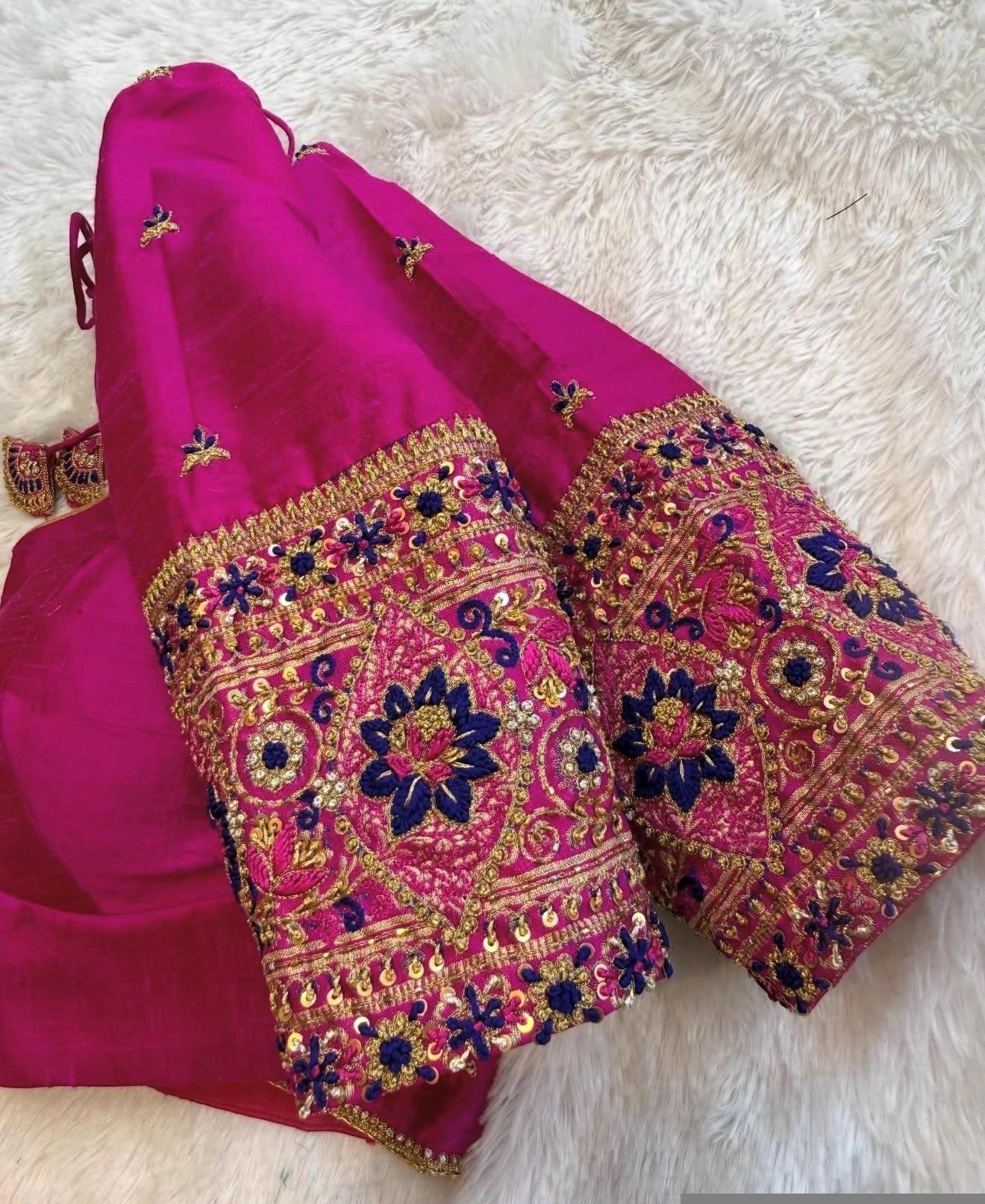 pure silk hand embroidery blouse /modern saree maggam blouse/pink zardosi blouse / hand embroidered blouse/pink ready made blouse zardosi