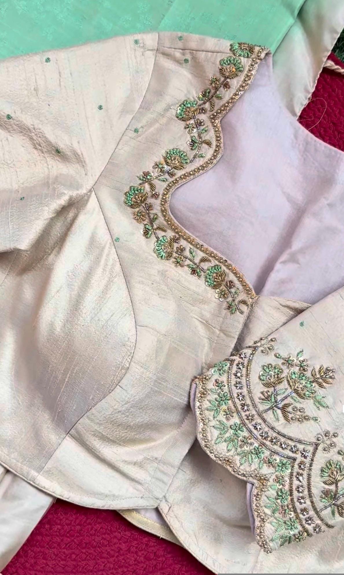 pure silk hand embroidery blouse / cream maggam blouse / raw silk zardosi blouse / hand embroidered blouse / designer ready made blouse