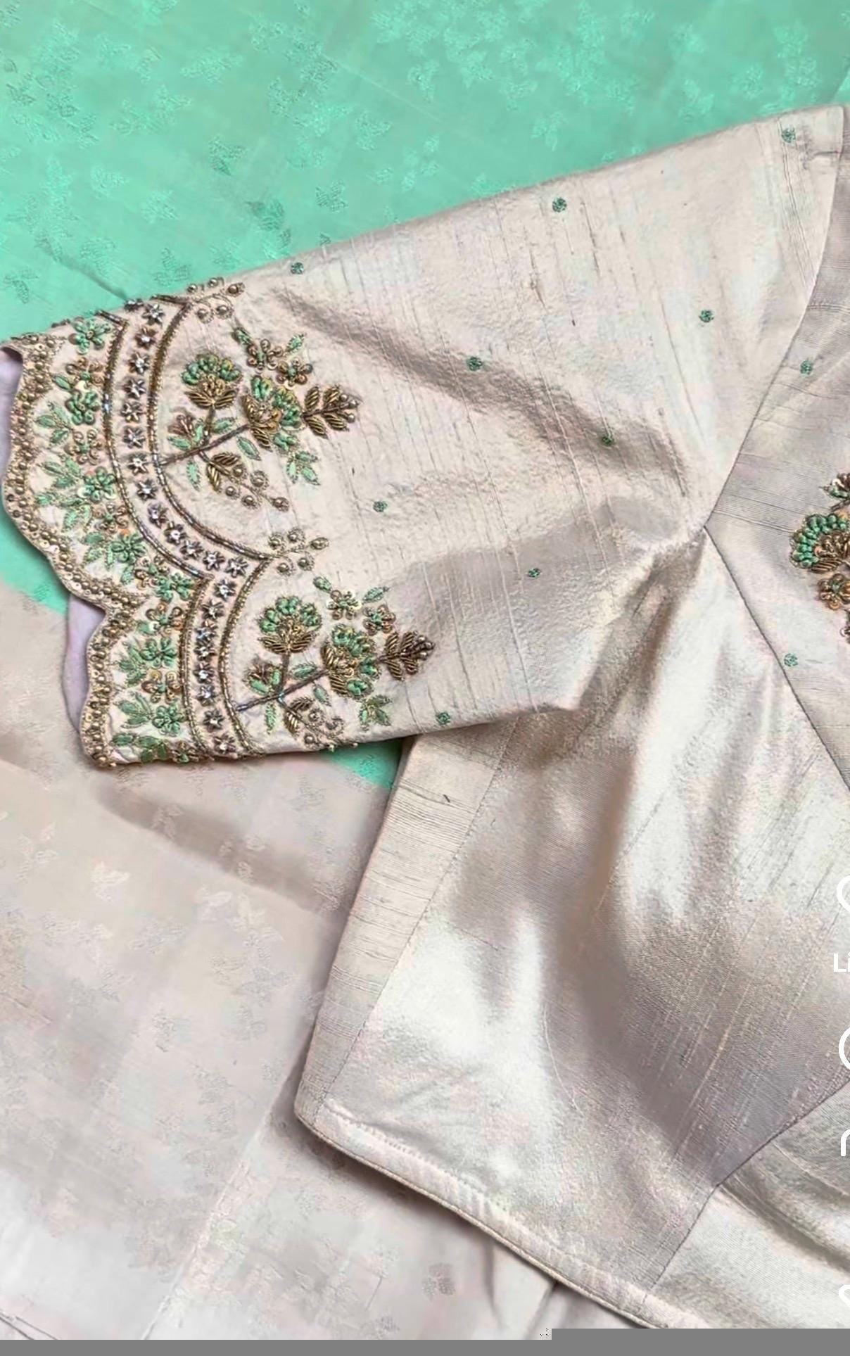 pure silk hand embroidery blouse / cream maggam blouse / raw silk zardosi blouse / hand embroidered blouse / designer ready made blouse