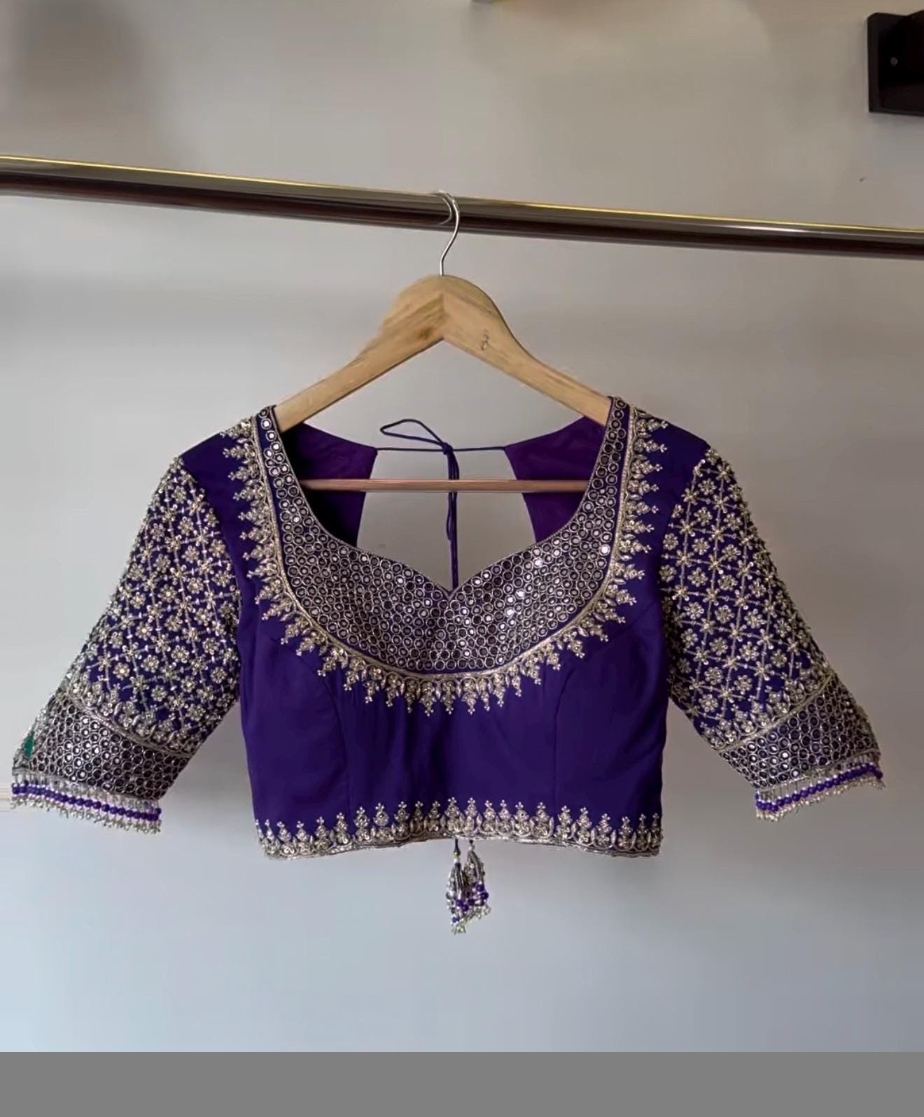 Hand Embroidered Pure Silk Blouse/purple Zardosi Maggam Saree Blouse,plus size blouse,hand work blouse,maggam blouse,purple saree blouse USA