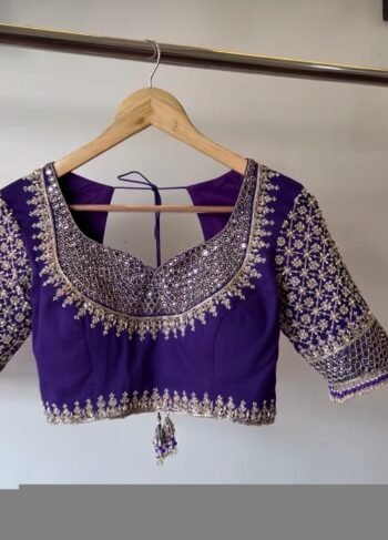 Hand Embroidered Pure Silk Blouse/purple Zardosi Maggam Saree Blouse,plus size blouse,hand work blouse,maggam blouse,purple saree blouse