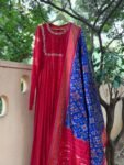 Hand embroidered Anarkali with pure handloom ikkat dupatta/anarkali suit set/anarkali with pochampally dupatta/Indian dresses/ikkat dupatta